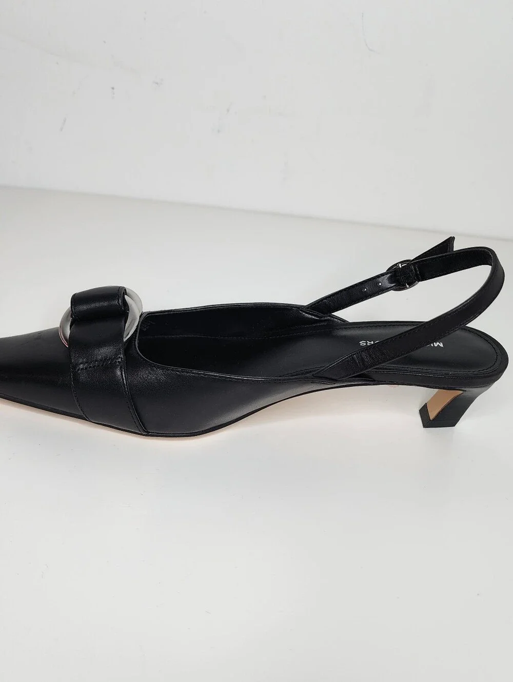 Michael Kors Jaden Black Leather Slingback Flats with Silver Ring Size 6.5